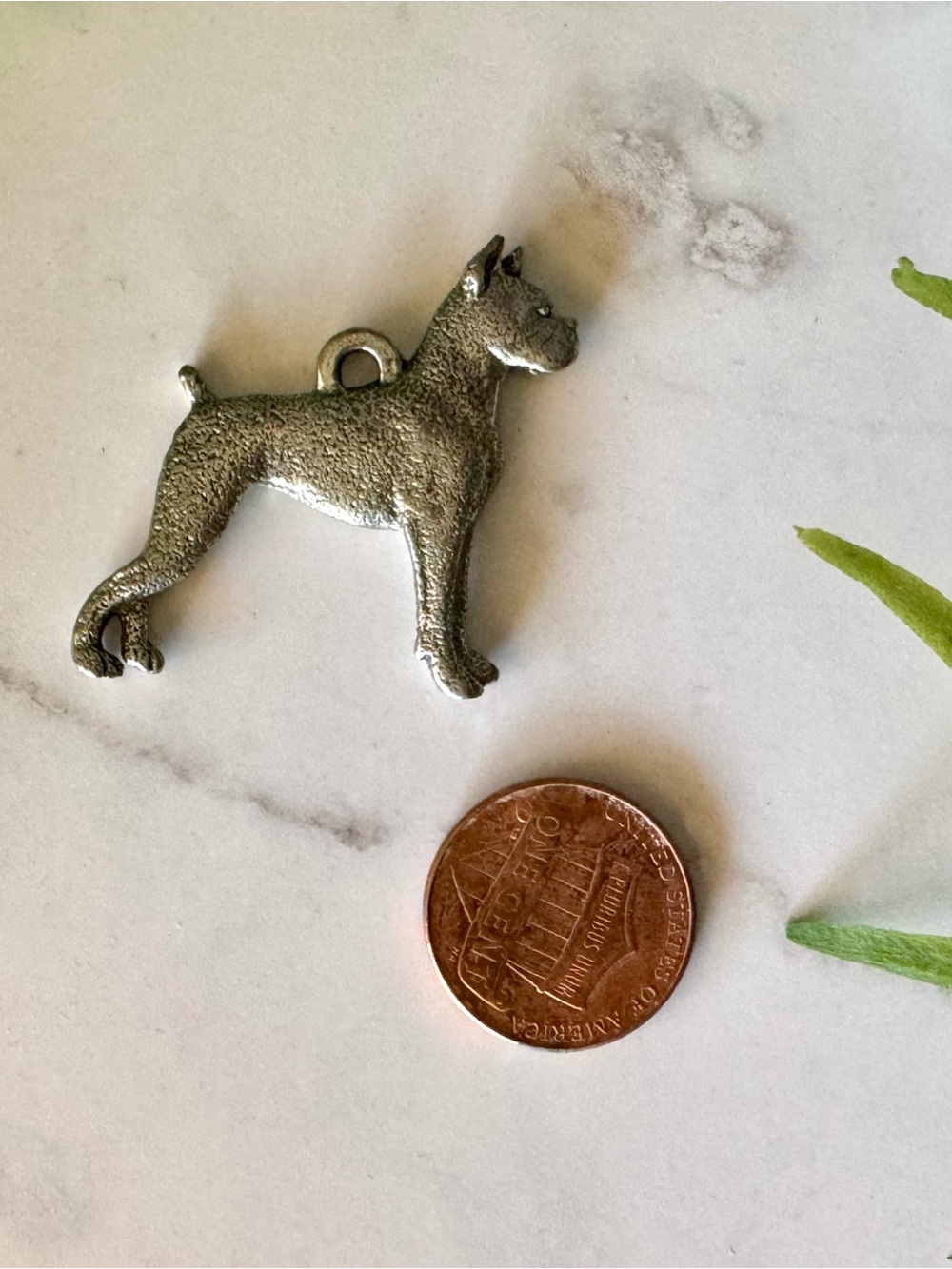 Boxer Dog Silhouette Pendant Charm in Antique Silver tone fine pewter